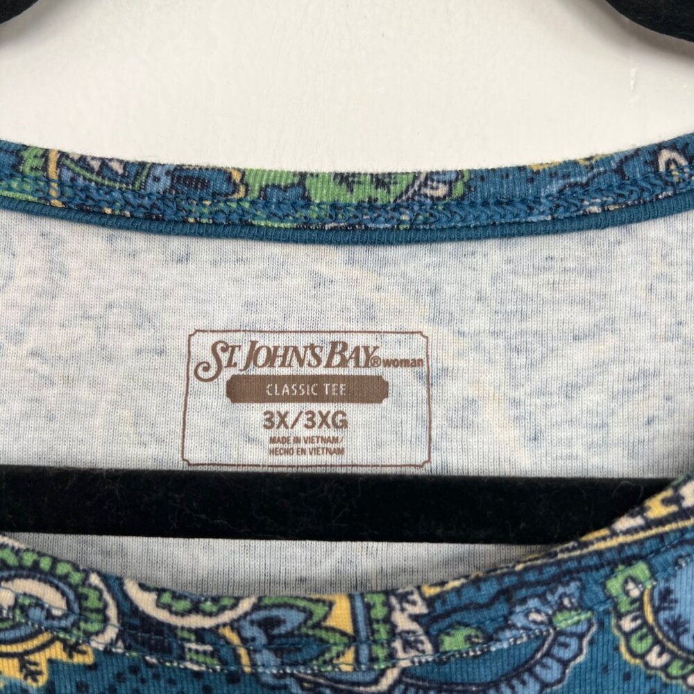 NWT St. John's Bay Blue Paisley Knit Top Long Sleeve Classic Tee 3X mc - Picture 2 of 5